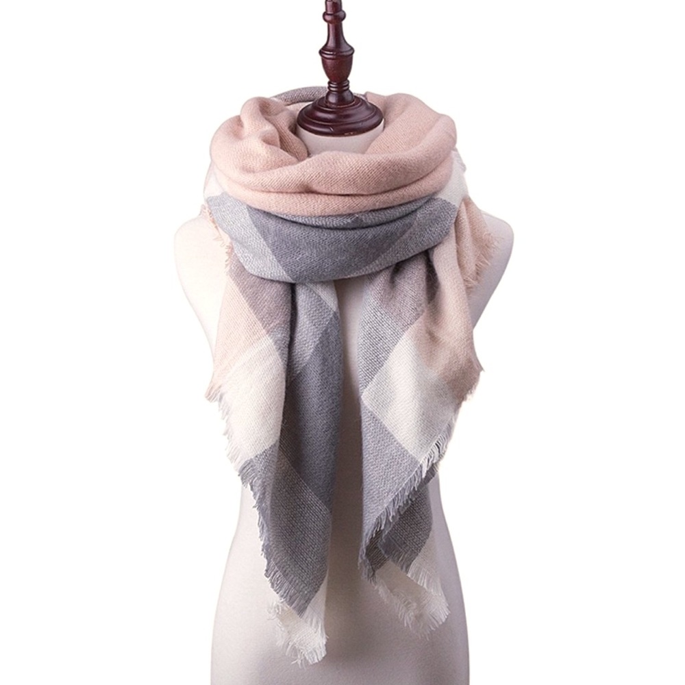 Blush and Grey Ultra Plush Square Blanket Scarf - Picture 2 of 7